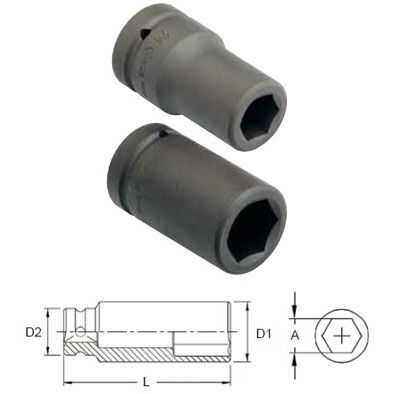 Genius Tools 849532 1"-os 6 lapú gépi dugókulcs fej, hosszított kivitel, 32 mm termék fő termékképe